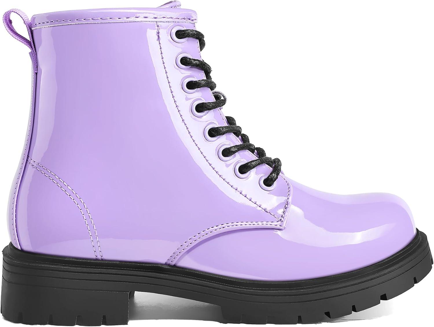 imageK KomForme Boys Girls Ankle Boots Lace Up Side Zipper Waterproof Combat Shoes ToddlerLittle KidBig KidPurple Patent