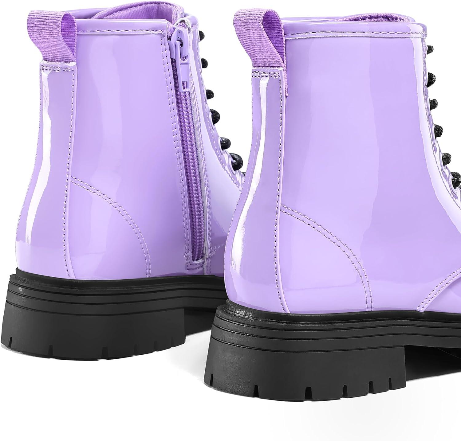 imageK KomForme Boys Girls Ankle Boots Lace Up Side Zipper Waterproof Combat Shoes ToddlerLittle KidBig KidPurple Patent