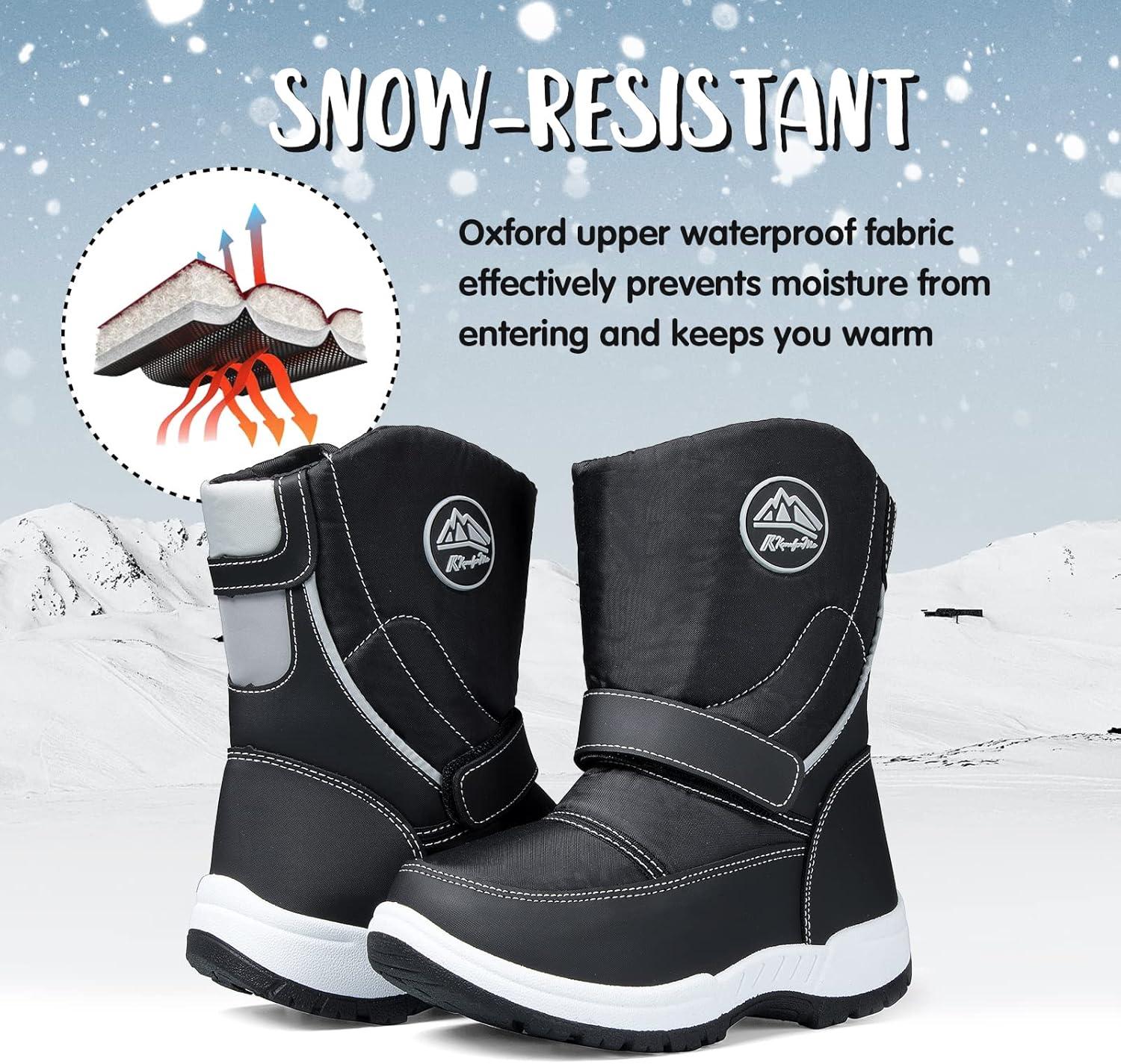 imageK KomForme Boys Girls Snow Boots Waterproof Winter Outdoor BootsToddlerLittle KidBig KidBlack