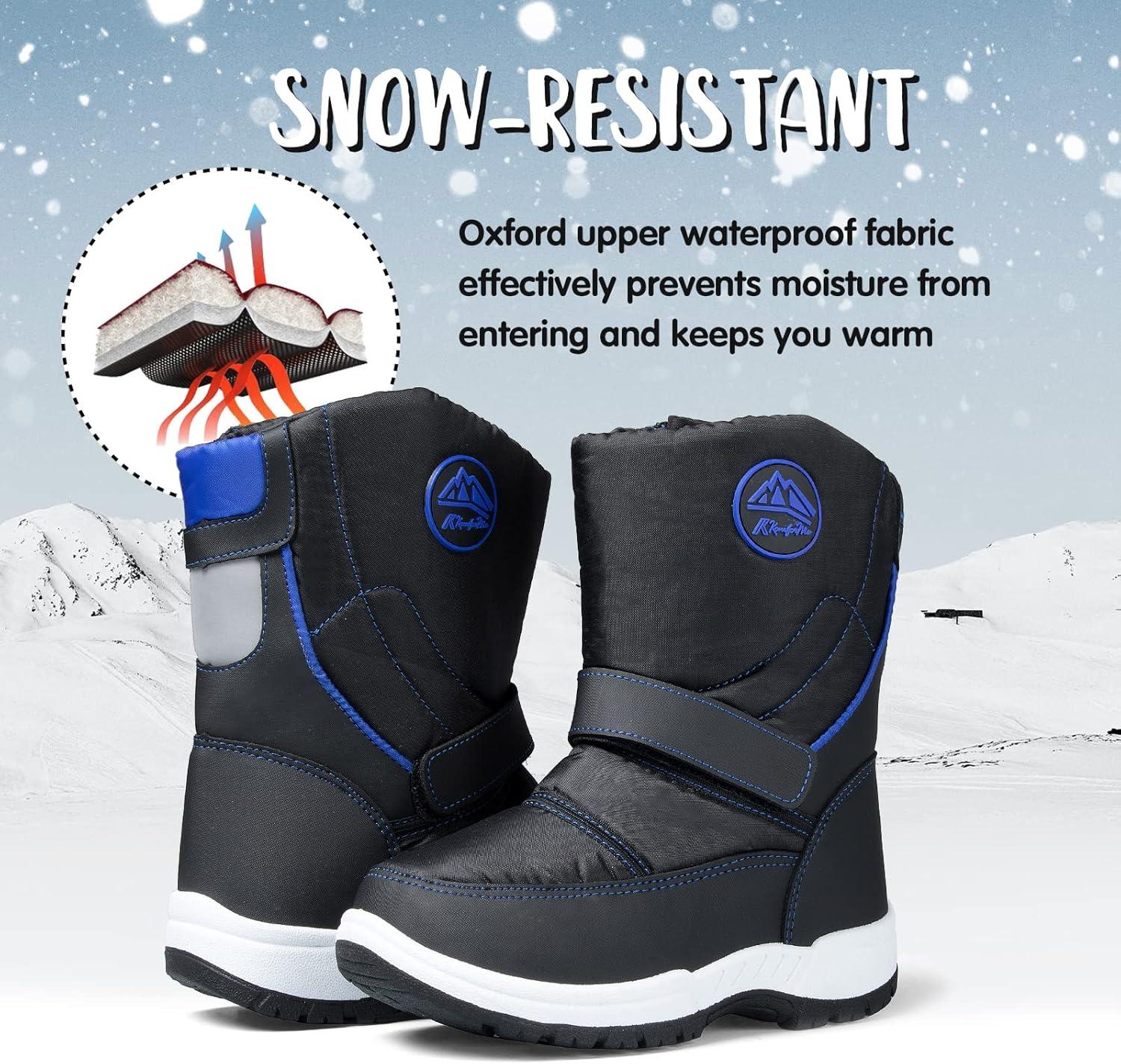 imageK KomForme Boys Girls Snow Boots Waterproof Winter Outdoor BootsToddlerLittle KidBig KidBlackn