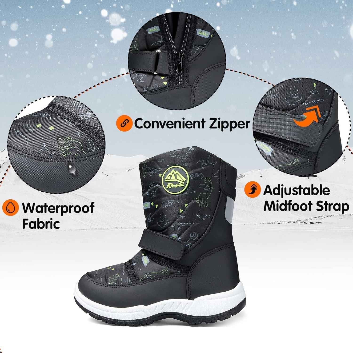 imageK KomForme Boys Girls Snow Boots Waterproof Winter Outdoor BootsToddlerLittle KidBig KidDinosaur