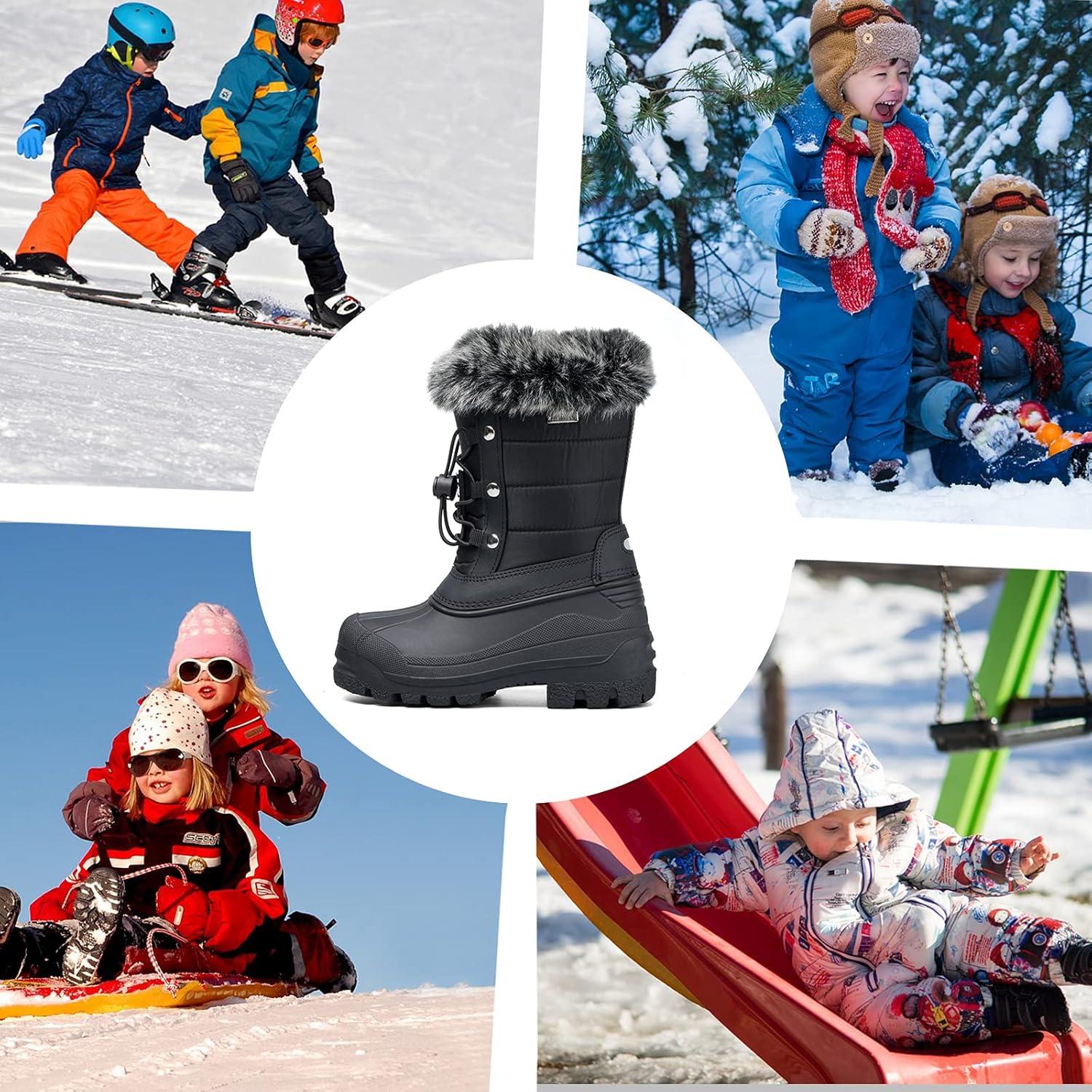 imageK KomForme Boys ampamp Girls Snow Boots Insulated Fur Lined Warm AntiSlip Waterproof Winter Boot ToddlerLittle KidBig KidBlack