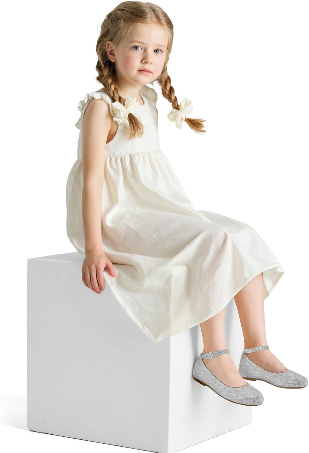 imageK KomForme Girls Ballerina Flat Ankle Strap Dress Ballet Flat ShoesToddlerLittle KidBig KidSilver
