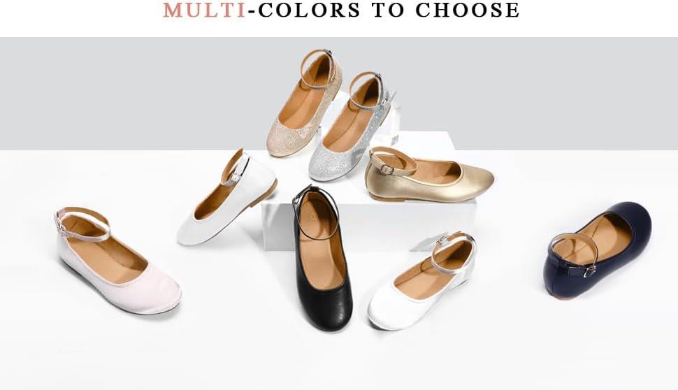 imageK KomForme Girls Ballerina Flat Ankle Strap Dress Ballet Flat ShoesToddlerLittle KidBig KidSilver