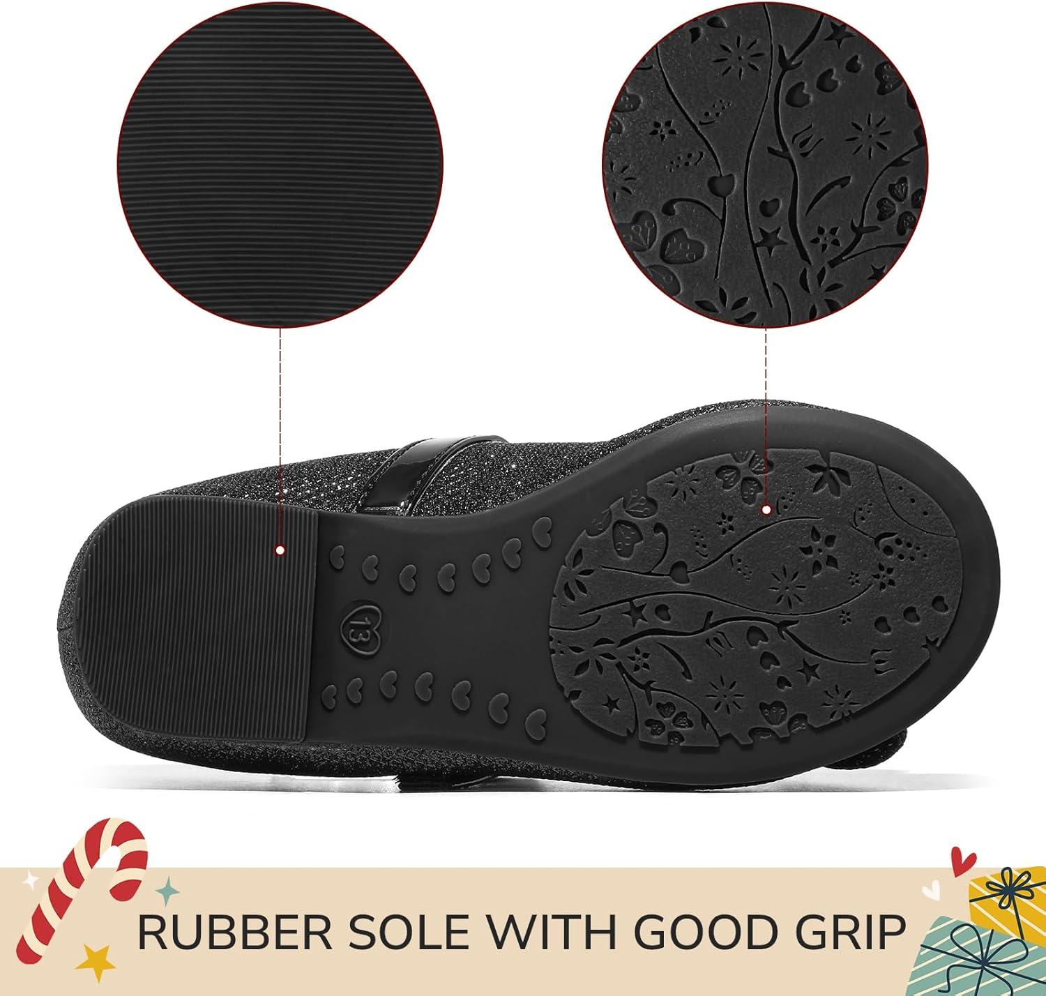 imageK KomForme Girls Ballet Flats NonSlip Soft Mary Jane Walking Party Dress Shoes for ToddlerLittle KidBig KidBlack Glitter