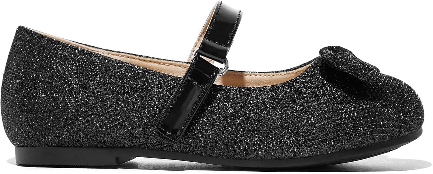 imageK KomForme Girls Ballet Flats NonSlip Soft Mary Jane Walking Party Dress Shoes for ToddlerLittle KidBig KidBlack Glitter