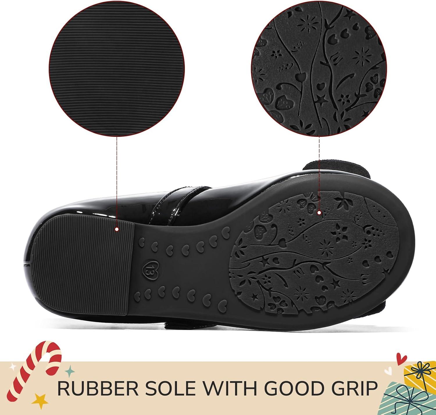 imageK KomForme Girls Ballet Flats NonSlip Soft Mary Jane Walking Party Dress Shoes for ToddlerLittle KidBig KidBlack Patent