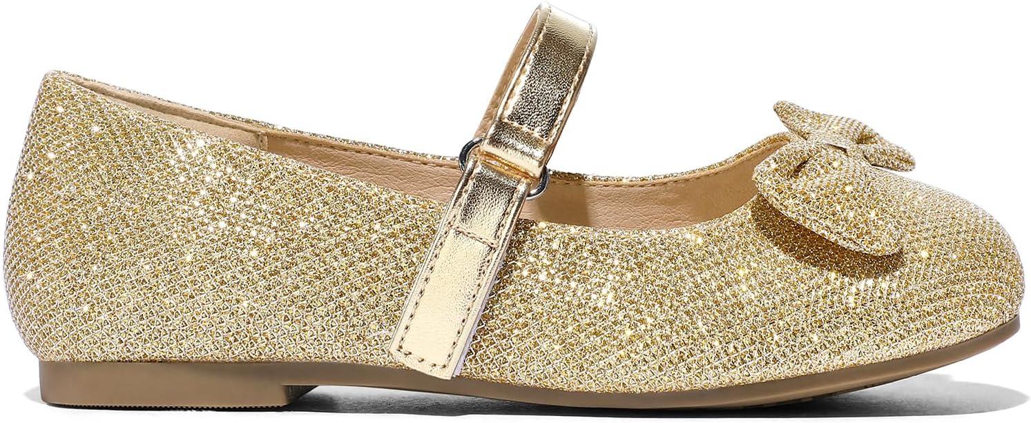 imageK KomForme Girls Ballet Flats NonSlip Soft Mary Jane Walking Party Dress Shoes for ToddlerLittle KidBig KidGold Glitter