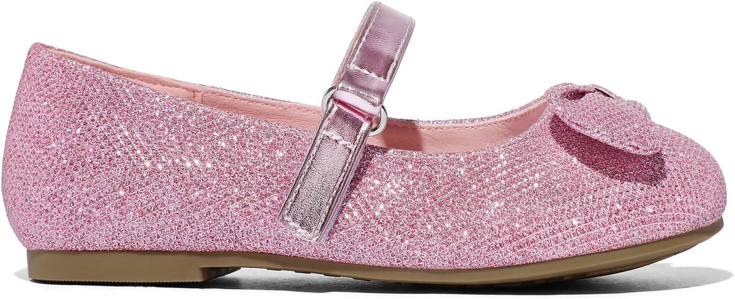 imageK KomForme Girls Ballet Flats NonSlip Soft Mary Jane Walking Party Dress Shoes for ToddlerLittle KidBig KidPink Glitter