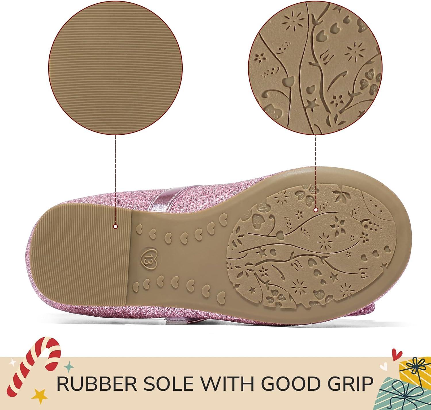 imageK KomForme Girls Ballet Flats NonSlip Soft Mary Jane Walking Party Dress Shoes for ToddlerLittle KidBig KidPink Glitter