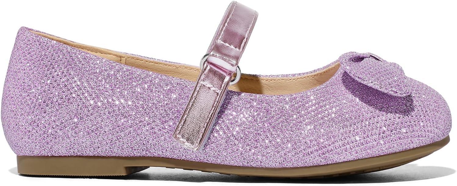 imageK KomForme Girls Ballet Flats NonSlip Soft Mary Jane Walking Party Dress Shoes for ToddlerLittle KidBig KidPurple Glitter