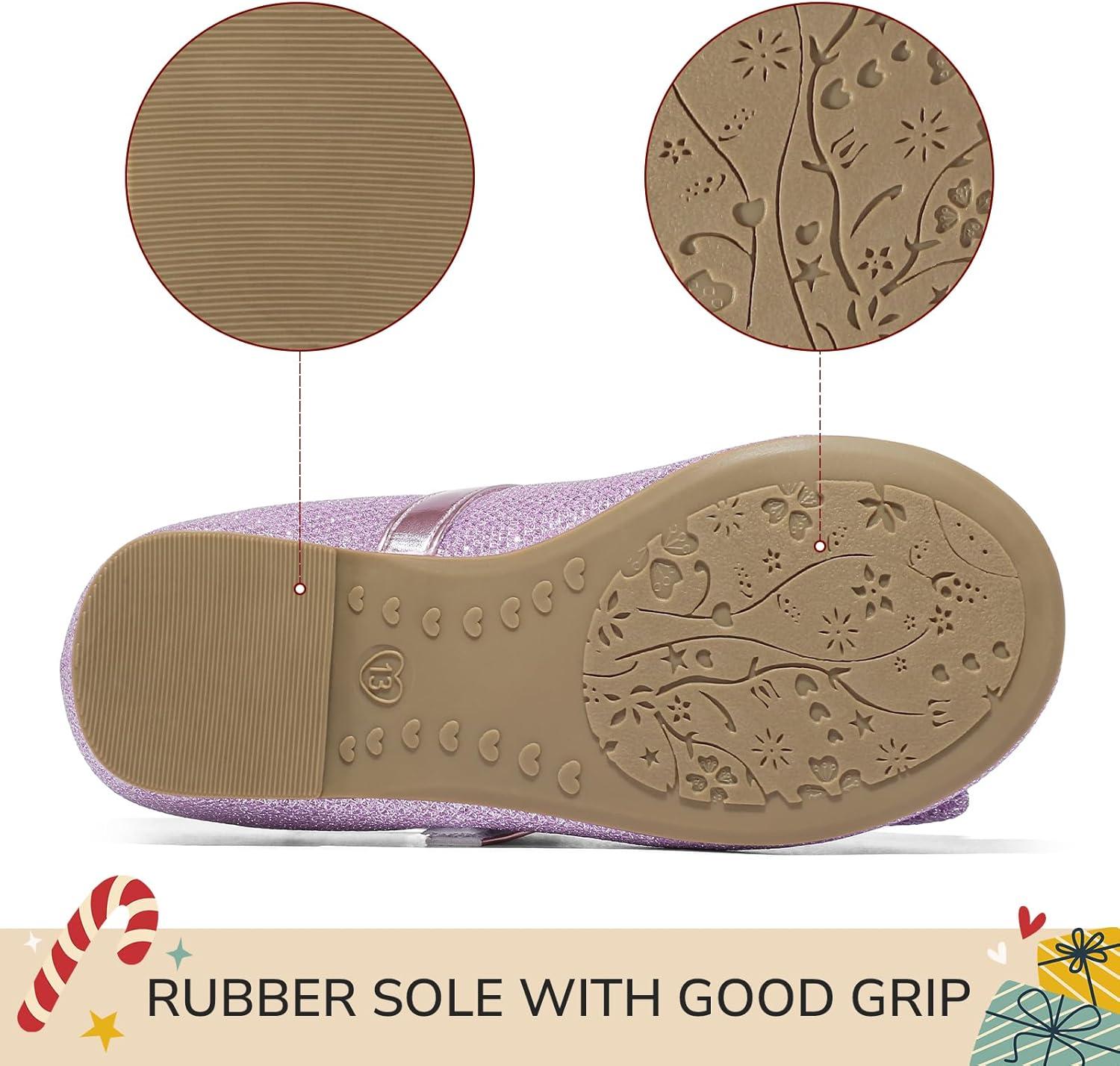 imageK KomForme Girls Ballet Flats NonSlip Soft Mary Jane Walking Party Dress Shoes for ToddlerLittle KidBig KidPurple Glitter