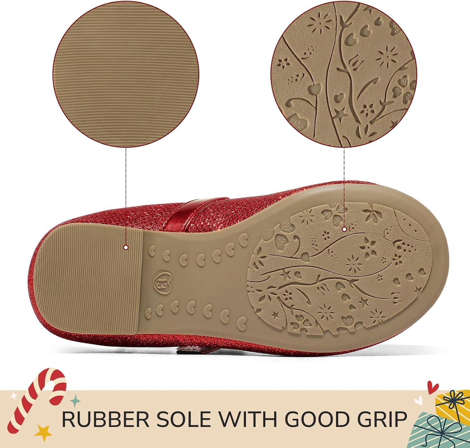 imageK KomForme Girls Ballet Flats NonSlip Soft Mary Jane Walking Party Dress Shoes for ToddlerLittle KidBig KidRed Glitter