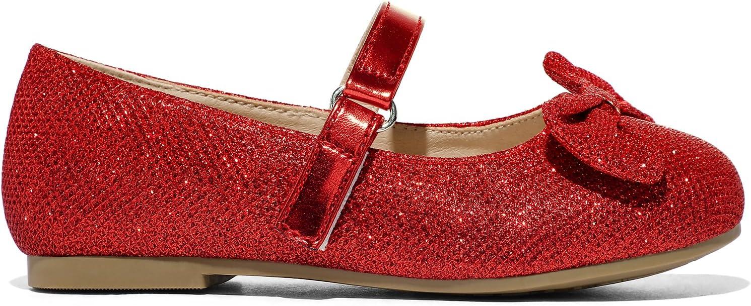 imageK KomForme Girls Ballet Flats NonSlip Soft Mary Jane Walking Party Dress Shoes for ToddlerLittle KidBig KidRed Glitter