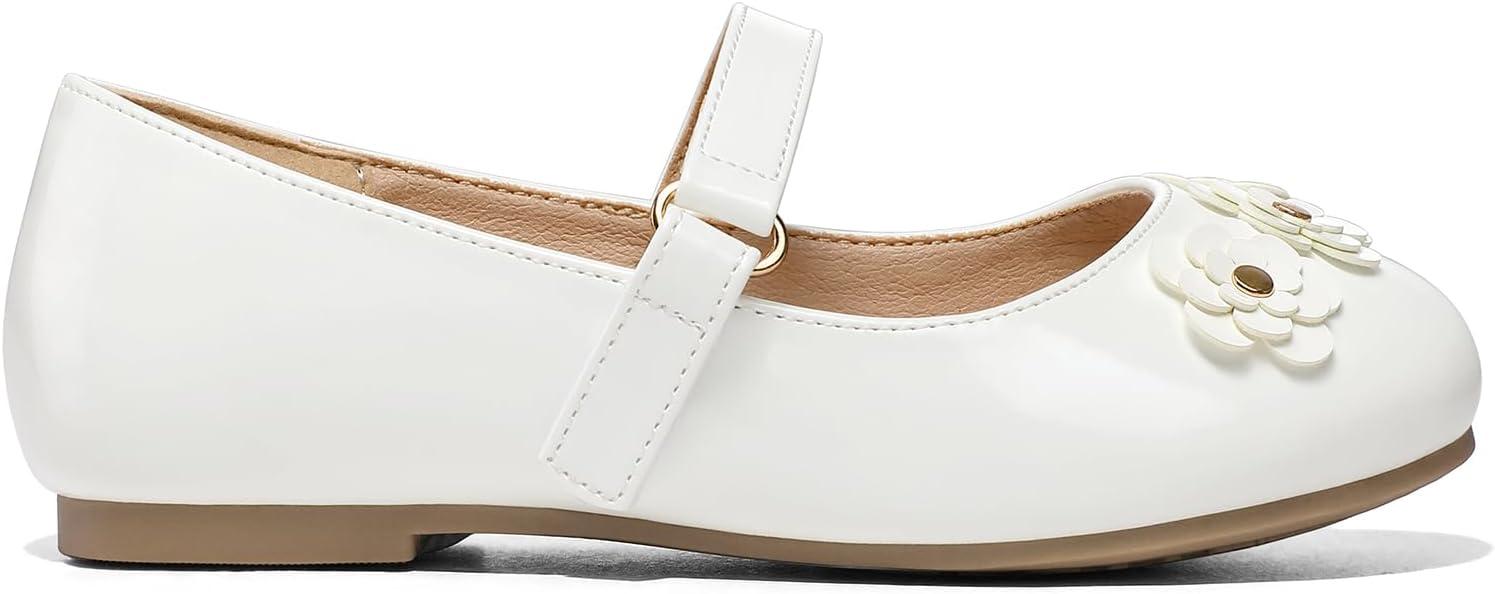 imageK KomForme Girls Ballet Flats NonSlip Soft Mary Jane Walking Party Dress Shoes for ToddlerLittle KidBig KidWhite Flower