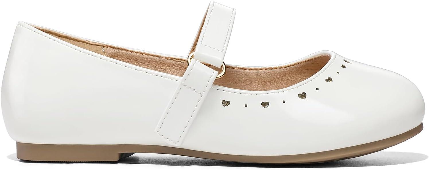 imageK KomForme Girls Ballet Flats NonSlip Soft Mary Jane Walking Party Dress Shoes for ToddlerLittle KidBig KidWhite Heart
