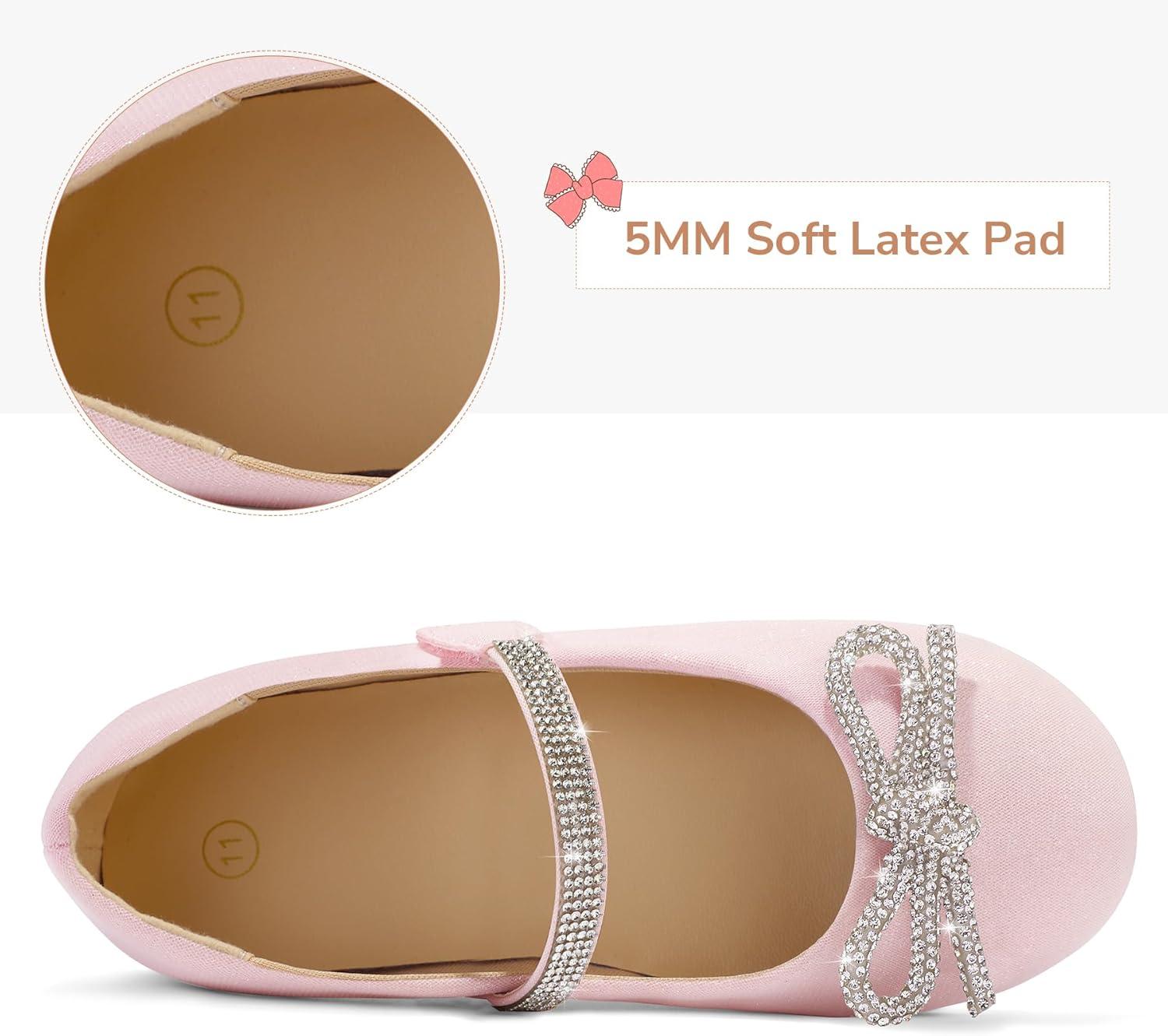 imageK KomForme Girls Bow Mary Jane Dress Shoes Ballet Princess Flats with Rhinestone Strap for Party Wedding School ToddlerLittle KidBig KidPink