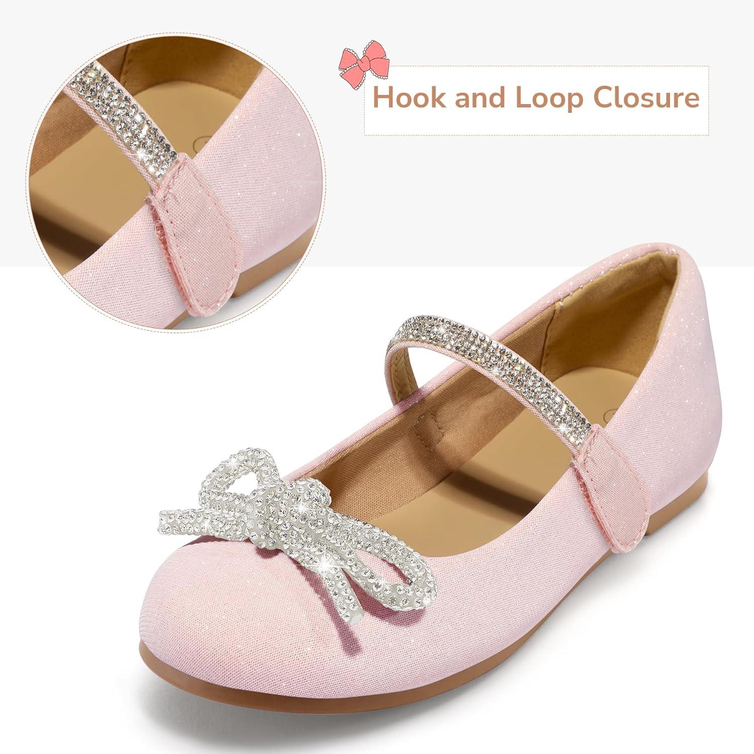 imageK KomForme Girls Bow Mary Jane Dress Shoes Ballet Princess Flats with Rhinestone Strap for Party Wedding School ToddlerLittle KidBig KidPink