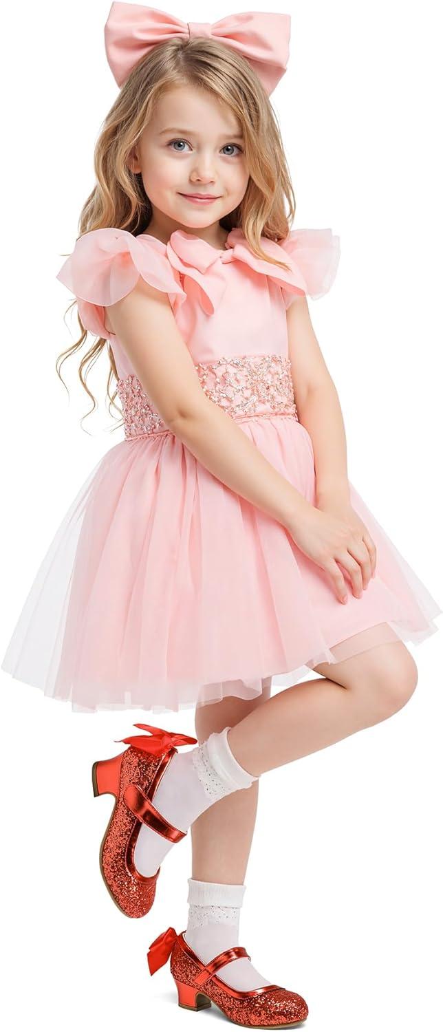 imageK KomForme Girls Dress Shoes Glitter Mary Jane Pumps with Bow Low Heel Party Wedding Princess Shoes ToddlerLittle KidsBig KidsRed Glitter Silk