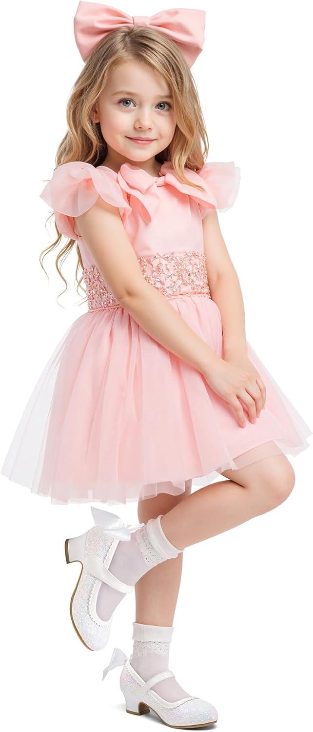 imageK KomForme Girls Dress Shoes Glitter Mary Jane Pumps with Bow Low Heel Party Wedding Princess Shoes ToddlerLittle KidsBig KidsWhite Glitter Silk