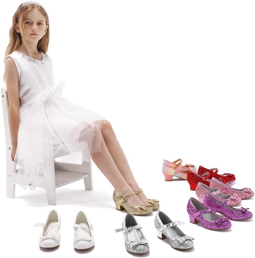 imageK KomForme Girls Dress Shoes Mary Jane Glitter 15 in Low Heel Wedding Party Princess Shoes for ToddlerLittleBig KidsRainbow