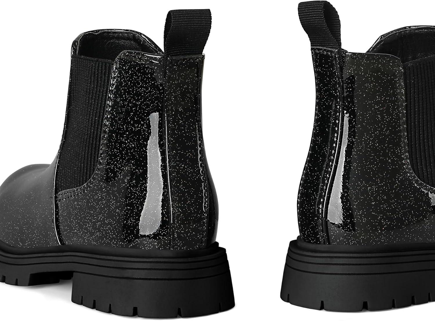imageK KomForme Girls Glitter Ankle Boots Side Zipper Chelsea Booties Lug Sole ToddlerLittle KidsBig KidsBlack