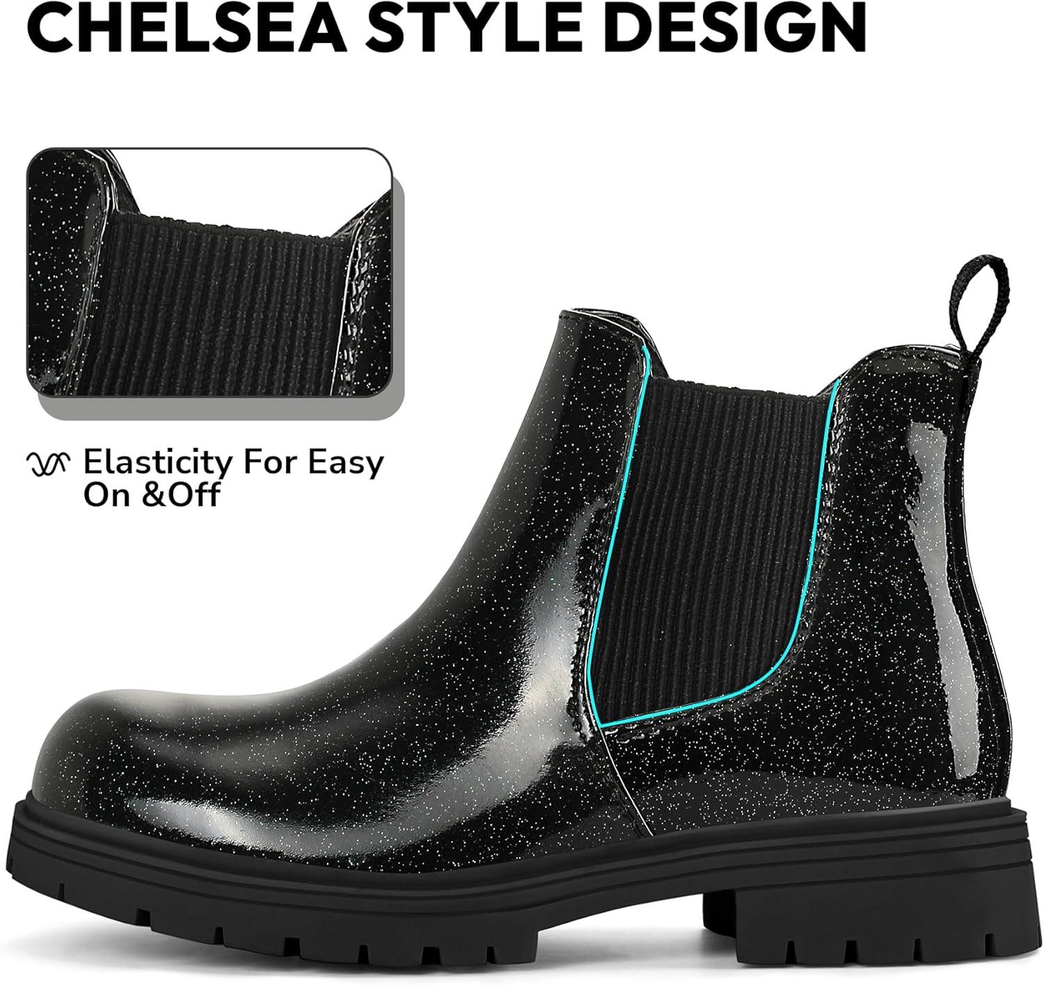 imageK KomForme Girls Glitter Ankle Boots Side Zipper Chelsea Booties Lug Sole ToddlerLittle KidsBig KidsBlack