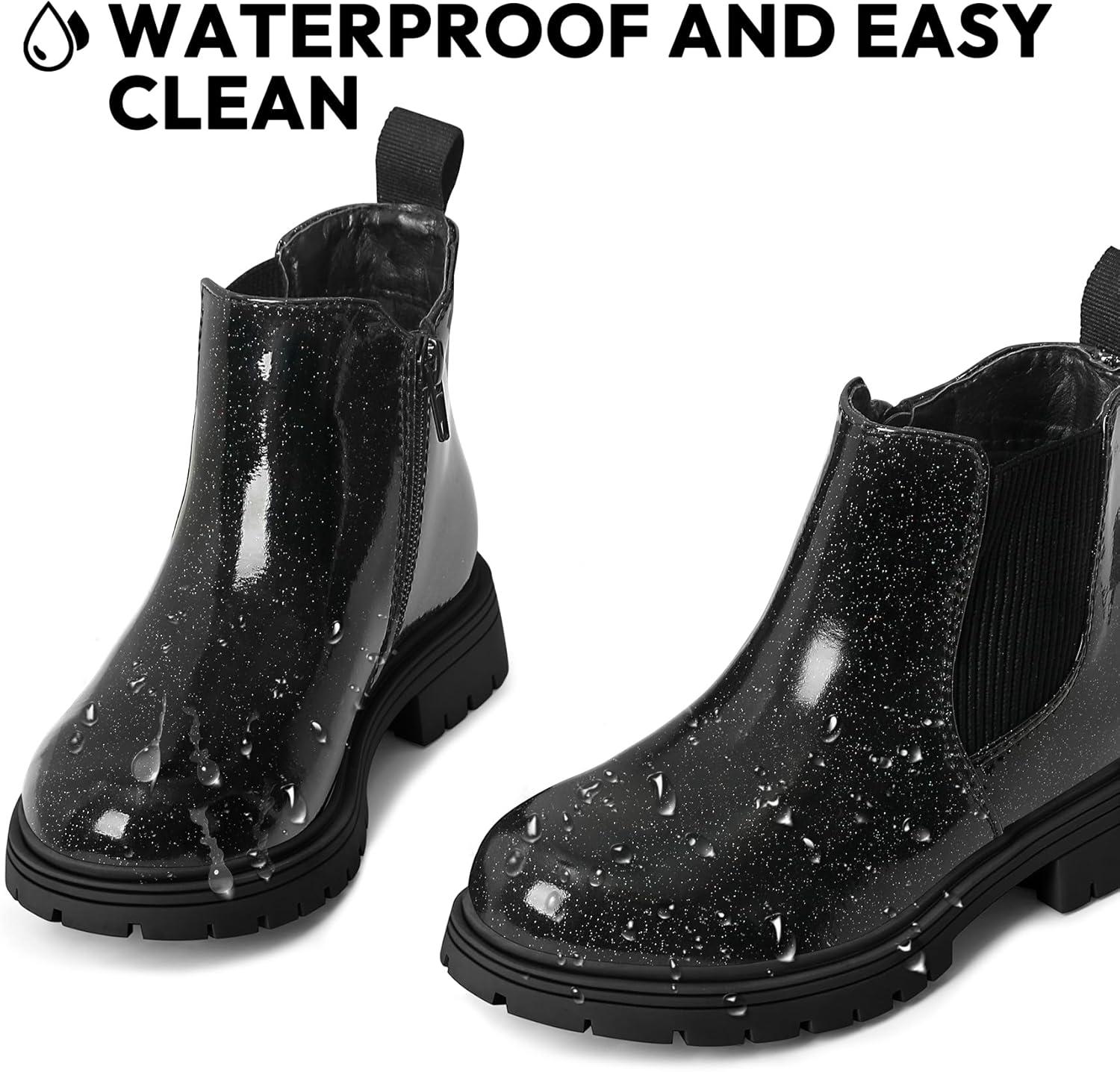 imageK KomForme Girls Glitter Ankle Boots Side Zipper Chelsea Booties Lug Sole ToddlerLittle KidsBig KidsBlack