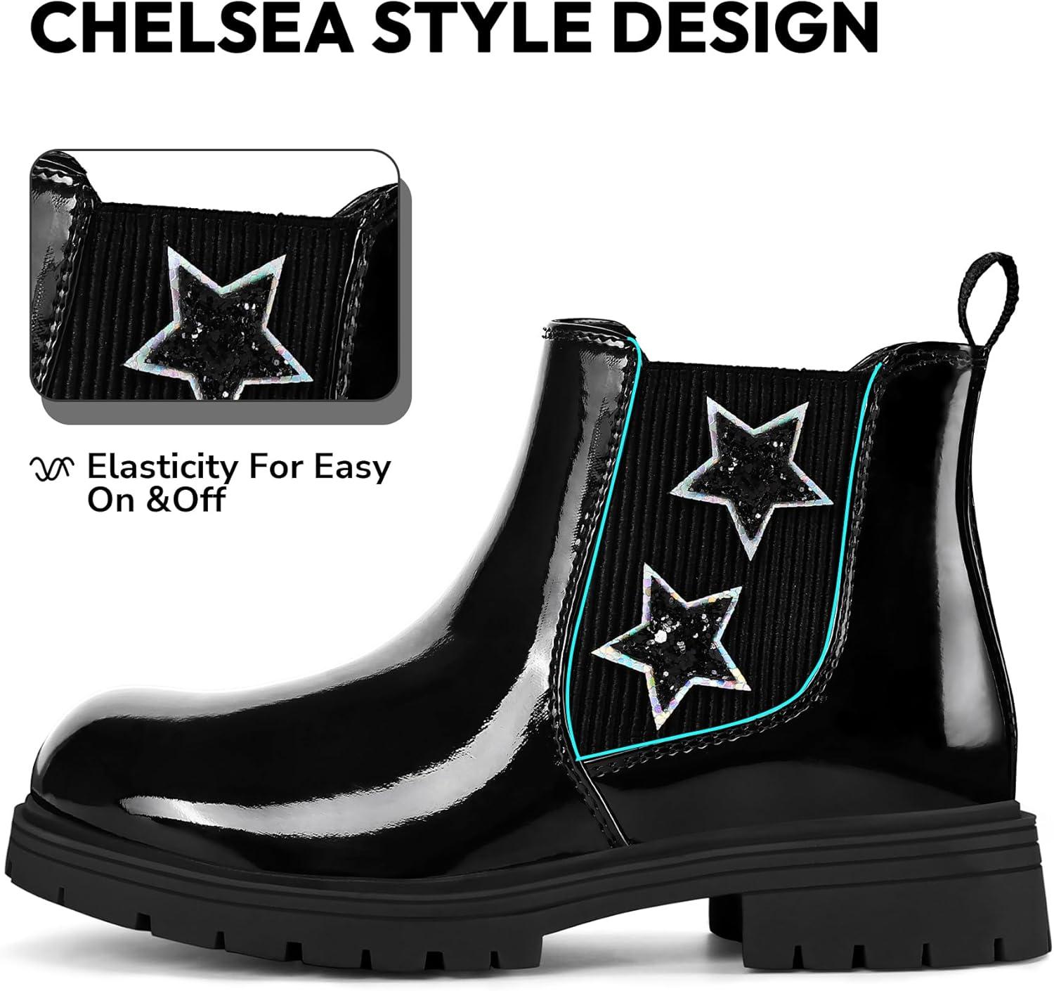 imageK KomForme Girls Glitter Ankle Boots Side Zipper Chelsea Booties Lug Sole ToddlerLittle KidsBig KidsBlack Star
