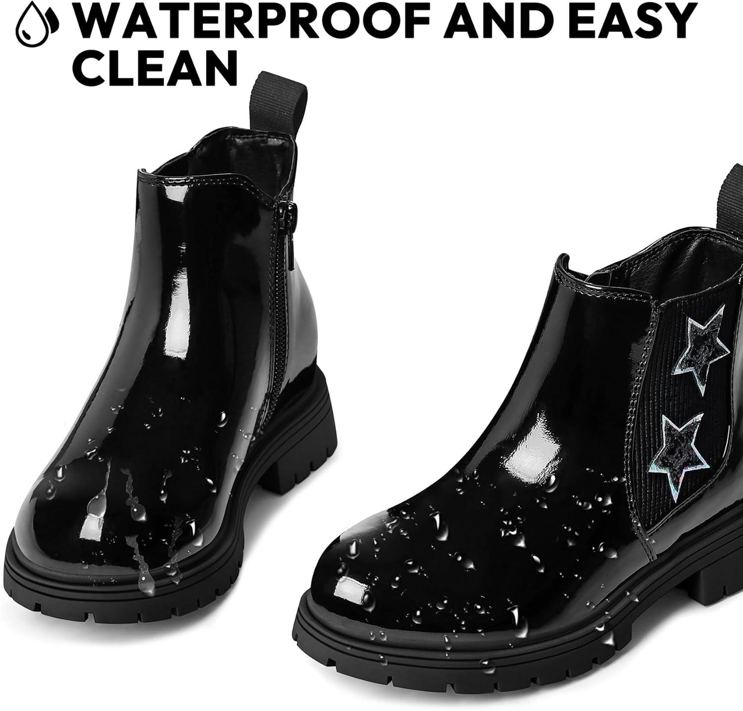 imageK KomForme Girls Glitter Ankle Boots Side Zipper Chelsea Booties Lug Sole ToddlerLittle KidsBig KidsBlack Star