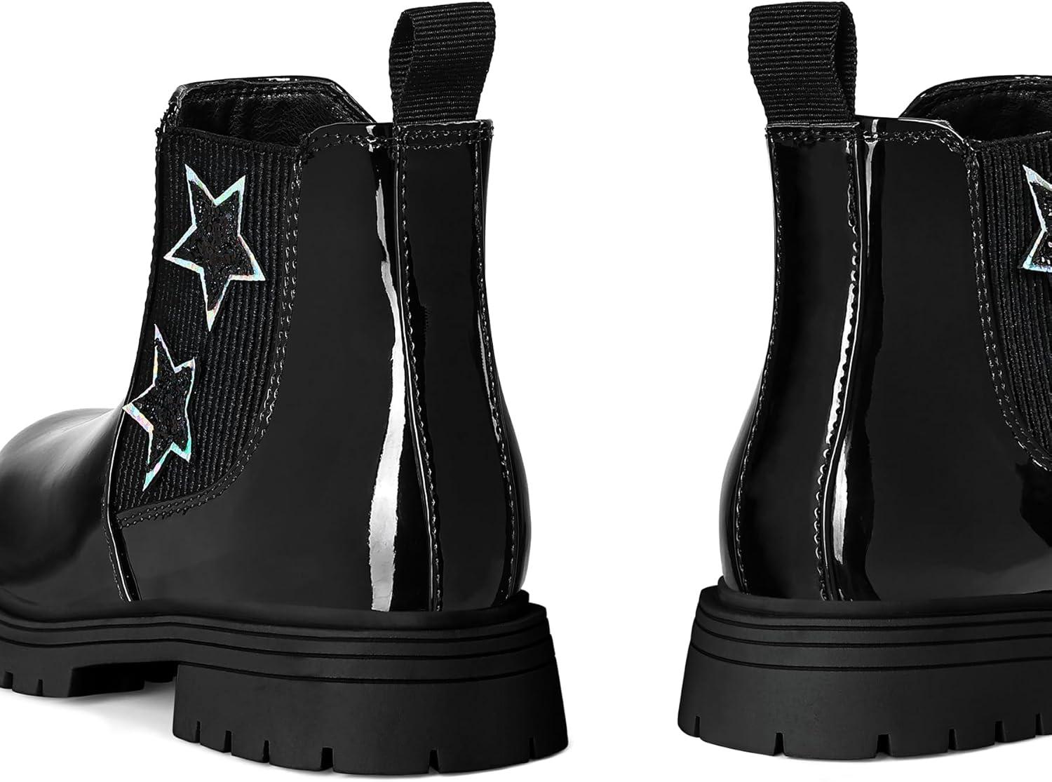 imageK KomForme Girls Glitter Ankle Boots Side Zipper Chelsea Booties Lug Sole ToddlerLittle KidsBig KidsBlack Star