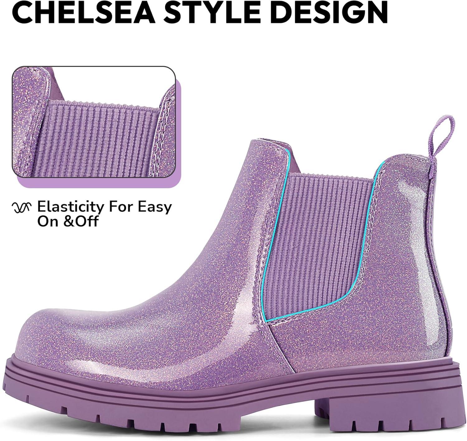 imageK KomForme Girls Glitter Ankle Boots Side Zipper Chelsea Booties Lug Sole ToddlerLittle KidsBig KidsLight Purple