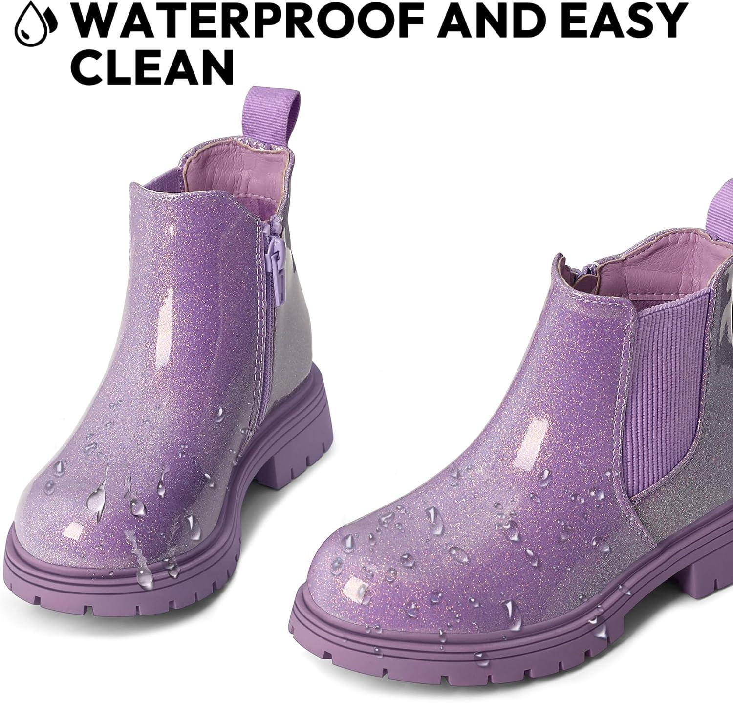 imageK KomForme Girls Glitter Ankle Boots Side Zipper Chelsea Booties Lug Sole ToddlerLittle KidsBig KidsLight Purple