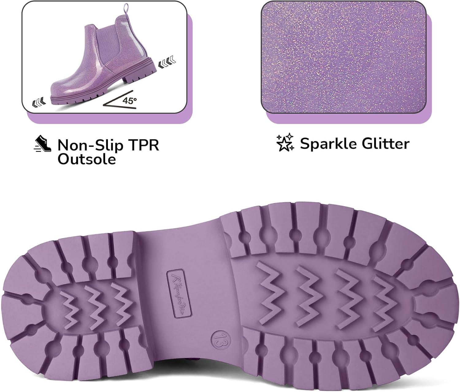 imageK KomForme Girls Glitter Ankle Boots Side Zipper Chelsea Booties Lug Sole ToddlerLittle KidsBig KidsLight Purple