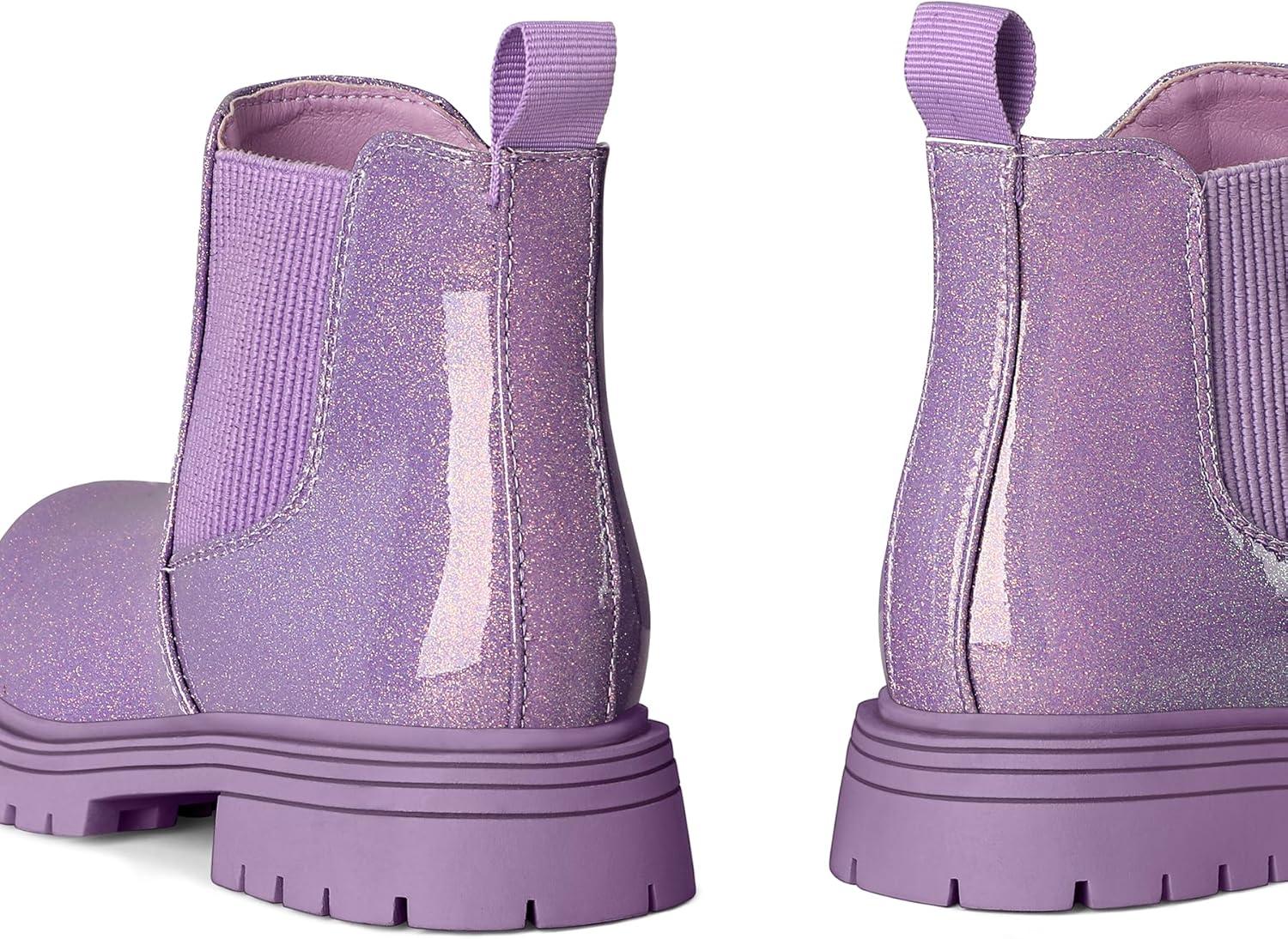 imageK KomForme Girls Glitter Ankle Boots Side Zipper Chelsea Booties Lug Sole ToddlerLittle KidsBig KidsLight Purple