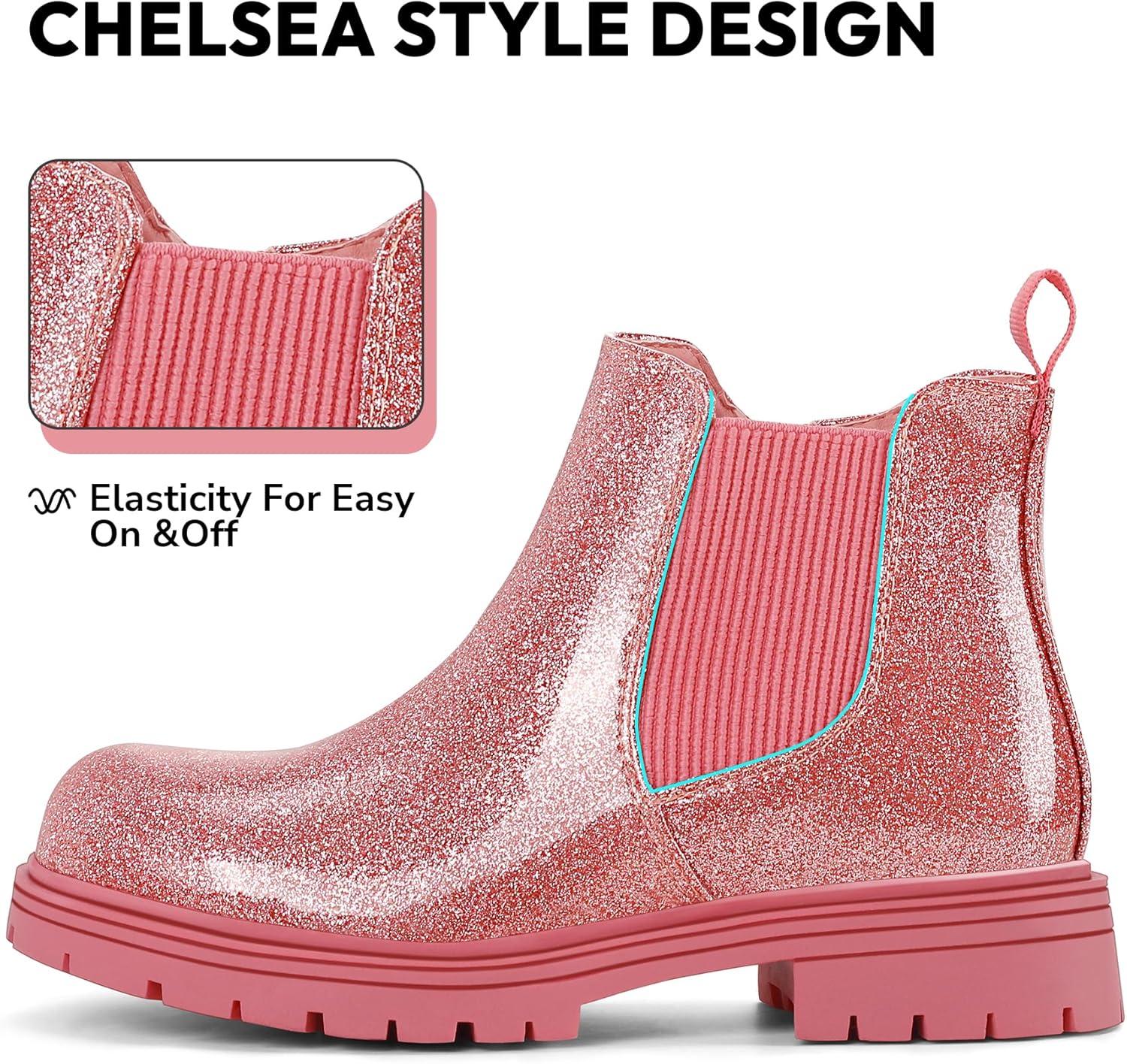 imageK KomForme Girls Glitter Ankle Boots Side Zipper Chelsea Booties Lug Sole ToddlerLittle KidsBig KidsPink