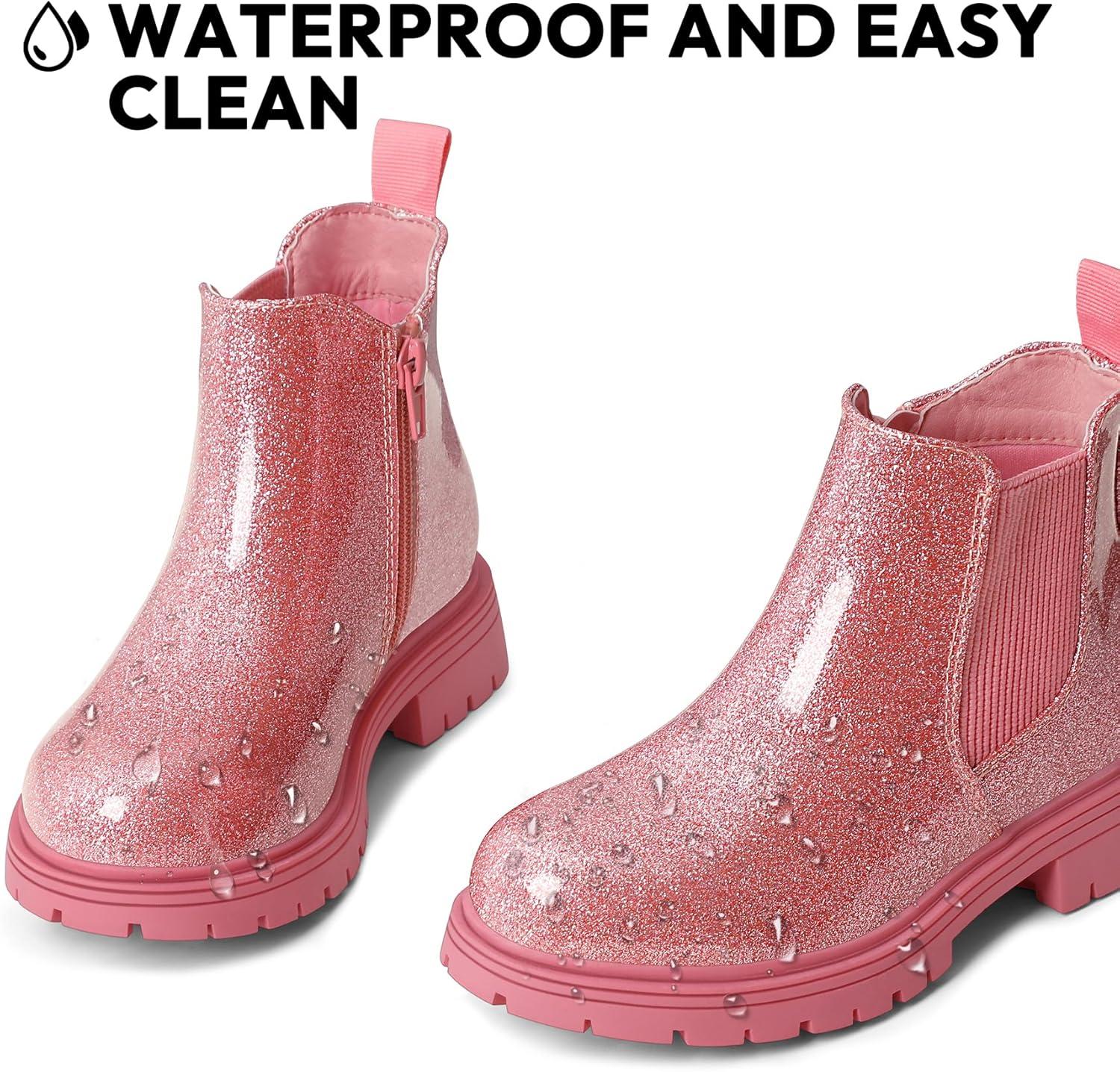 imageK KomForme Girls Glitter Ankle Boots Side Zipper Chelsea Booties Lug Sole ToddlerLittle KidsBig KidsPink