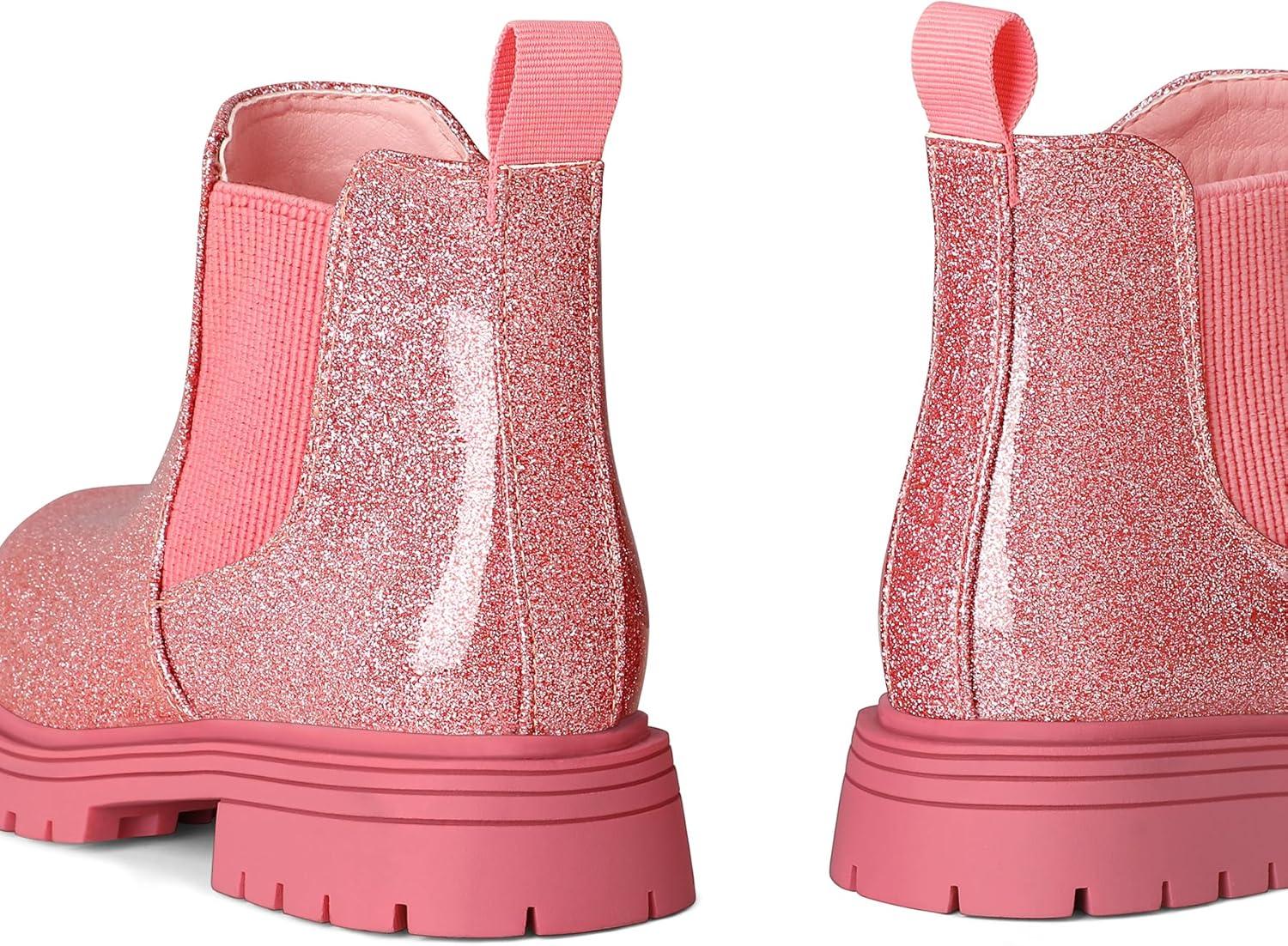 imageK KomForme Girls Glitter Ankle Boots Side Zipper Chelsea Booties Lug Sole ToddlerLittle KidsBig KidsPink