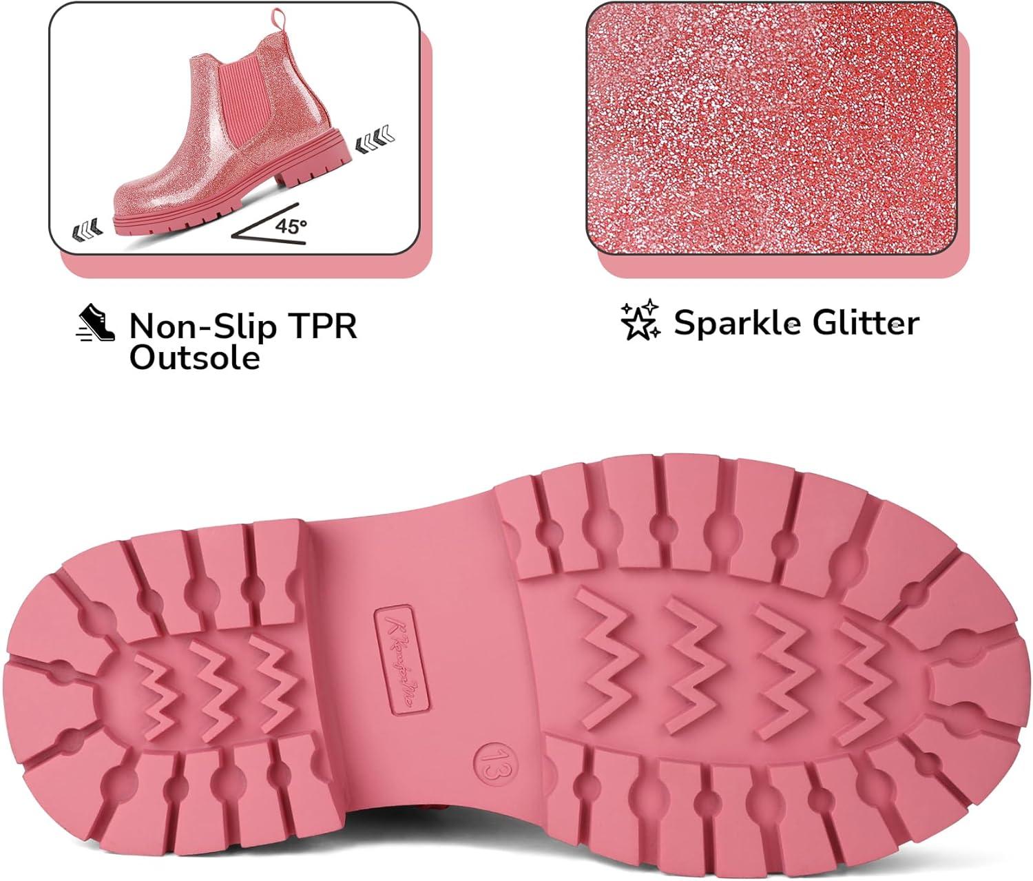 imageK KomForme Girls Glitter Ankle Boots Side Zipper Chelsea Booties Lug Sole ToddlerLittle KidsBig KidsPink