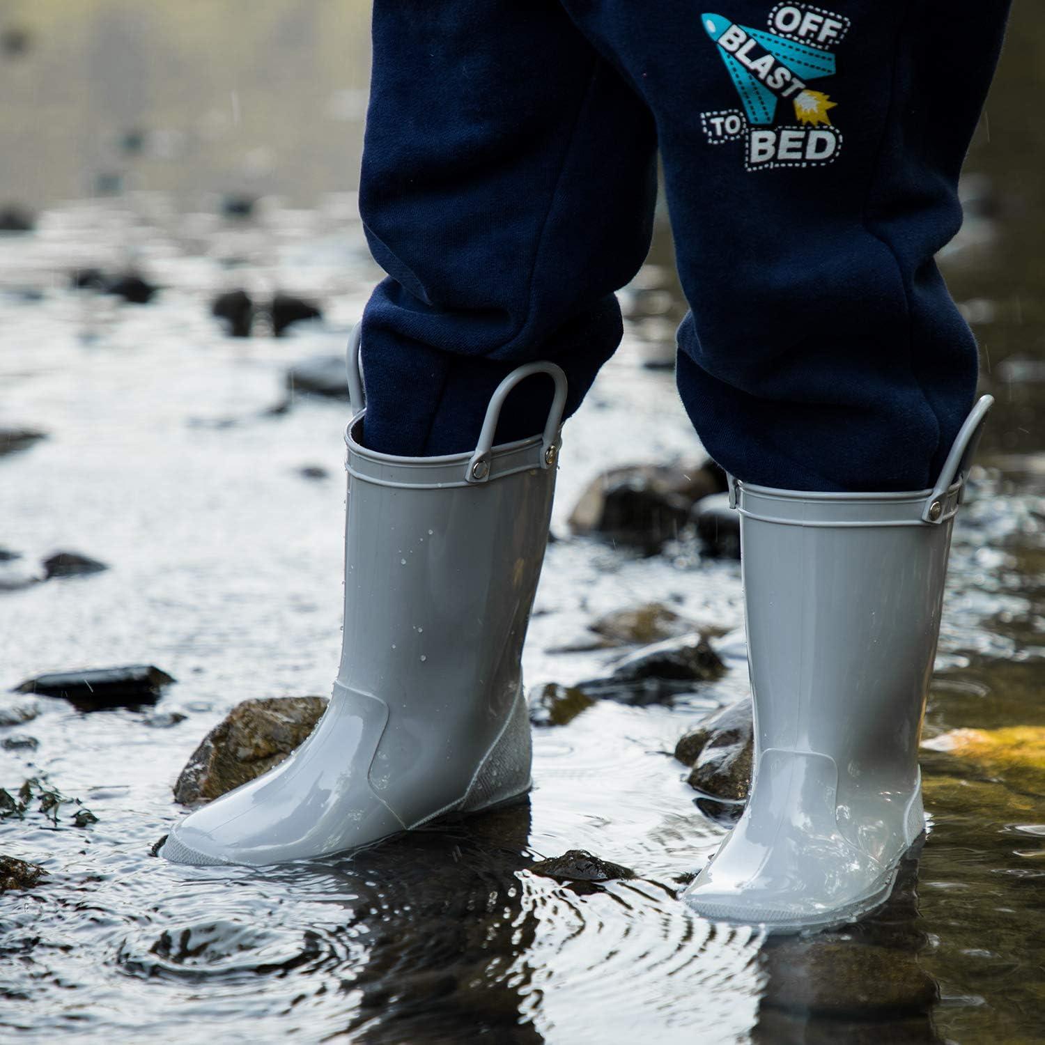 imageK KomForme Kids Girls ampamp Boys Rain Boots with Easyon Handles Waterproof OutdoorsGrey