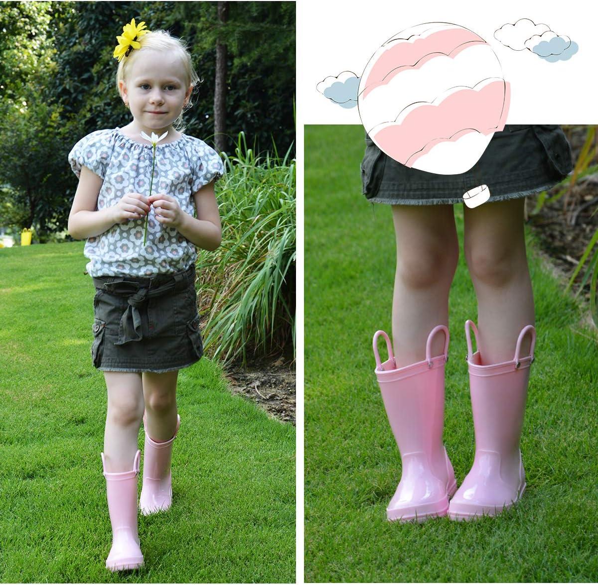 imageK KomForme Kids Girls ampamp Boys Rain Boots with Easyon Handles Waterproof OutdoorsLight Pink