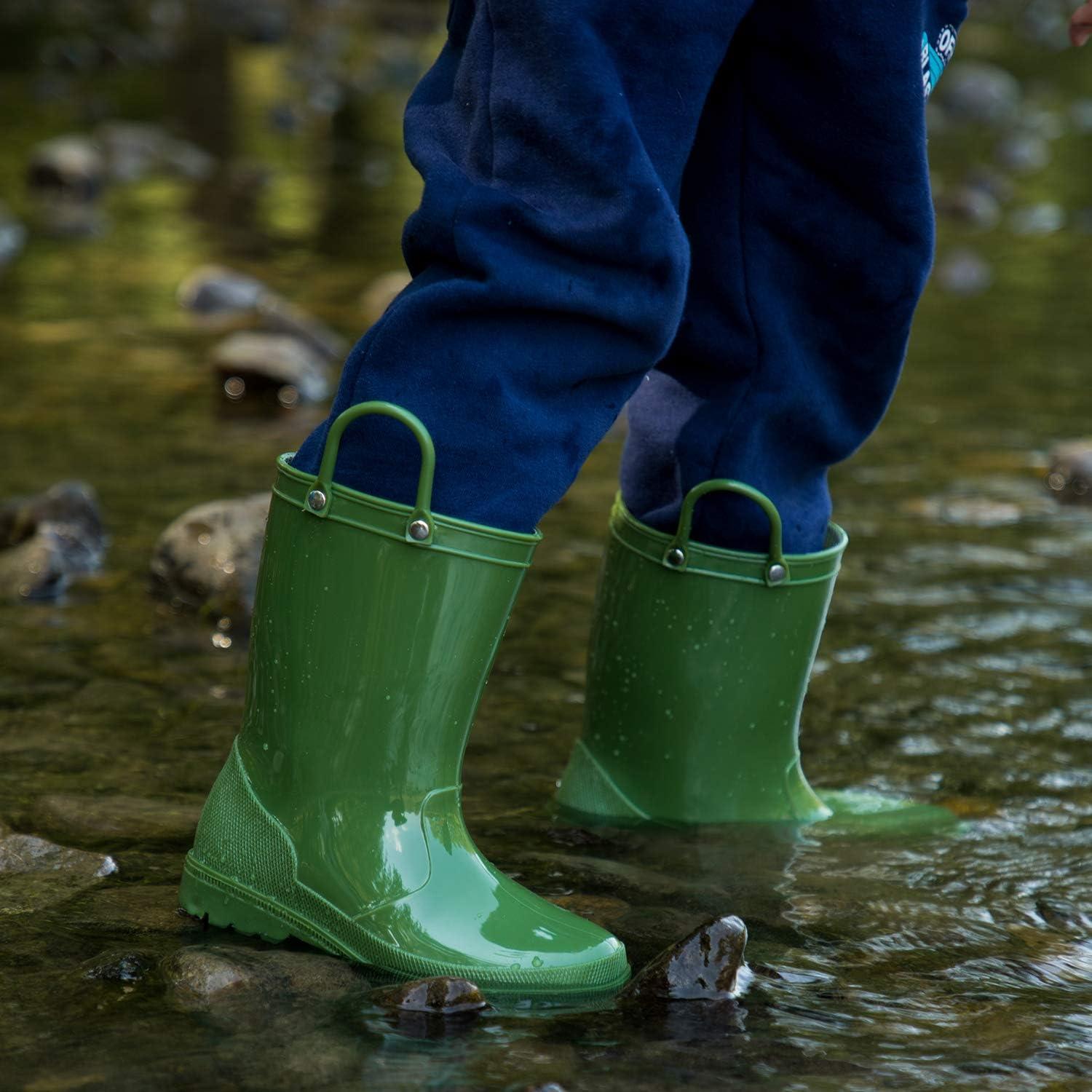 imageK KomForme Kids Girls ampamp Boys Rain Boots with Easyon Handles Waterproof OutdoorsOlive Green