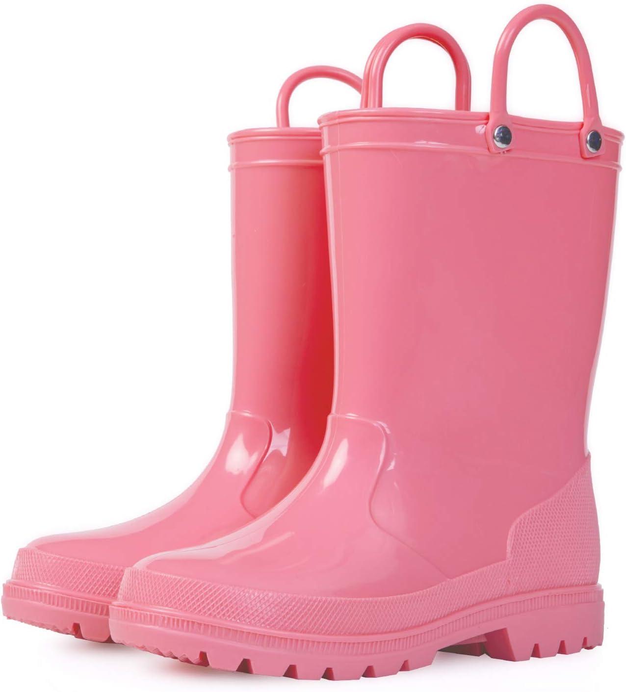 imageK KomForme Kids Girls ampamp Boys Rain Boots with Easyon Handles Waterproof OutdoorsPink