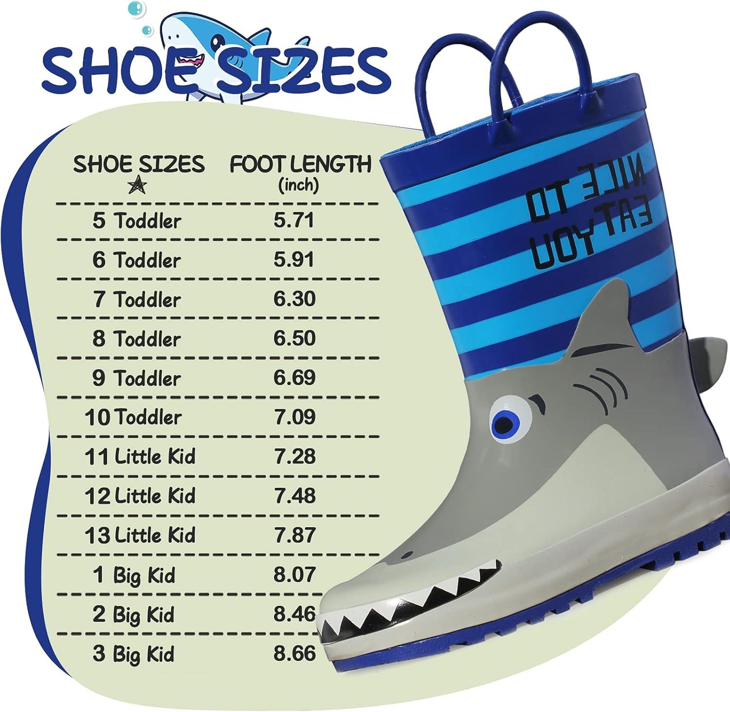 imageK KomForme Kids Rain Boots Waterproof Printed Rubber boots with HandlesBlue Shark