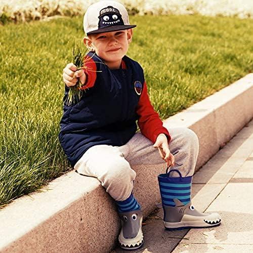 imageK KomForme Kids Rain Boots Waterproof Printed Rubber boots with HandlesBlue Shark