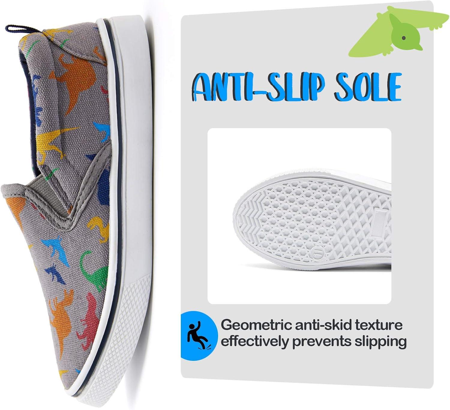 imageK KomForme Kids Shoes Toddlers Canvas Sneakers Slip on Walking Tennis Shoes for Boys GirlsToddlerLittle KidsBig KidsB1grey Dinosaur