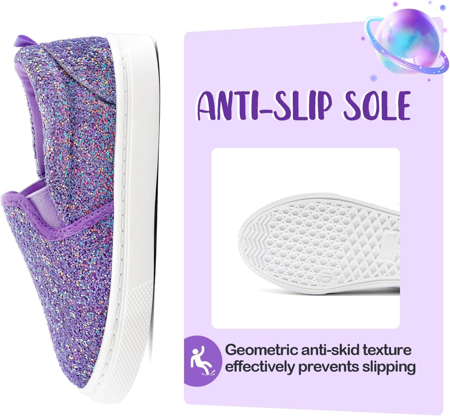 imageK KomForme Kids Shoes Toddlers Canvas Sneakers Slip on Walking Tennis Shoes for Boys GirlsToddlerLittle KidsBig KidsPurple Glitter