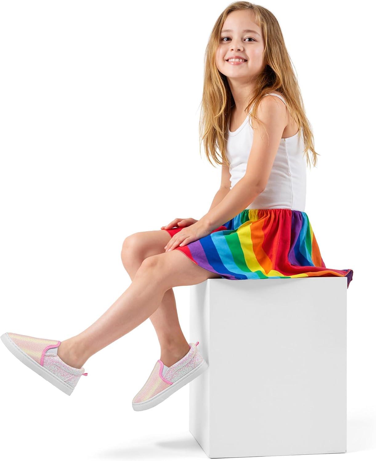 imageK KomForme Kids Shoes Toddlers Canvas Sneakers Slip on Walking Tennis Shoes for Boys GirlsToddlerLittle KidsBig KidsWhitePink Glitter