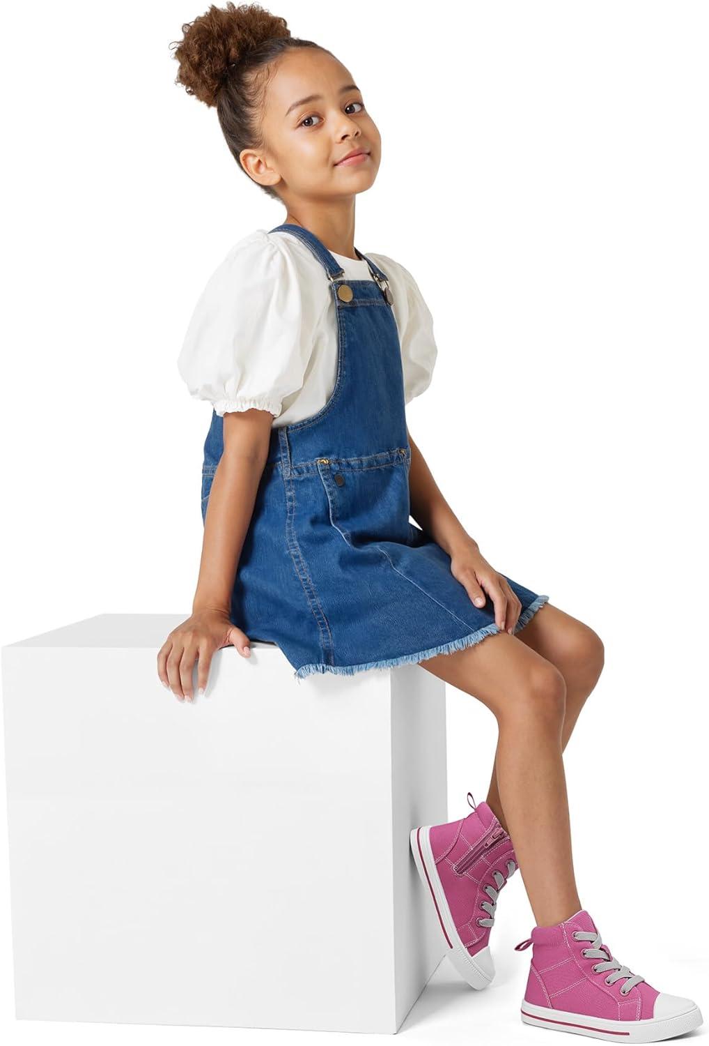 imageK KomForme Kids Sneakers for Boys and Girls Toddler Canvas High Top Walking Causal Shoes with ZipperPink