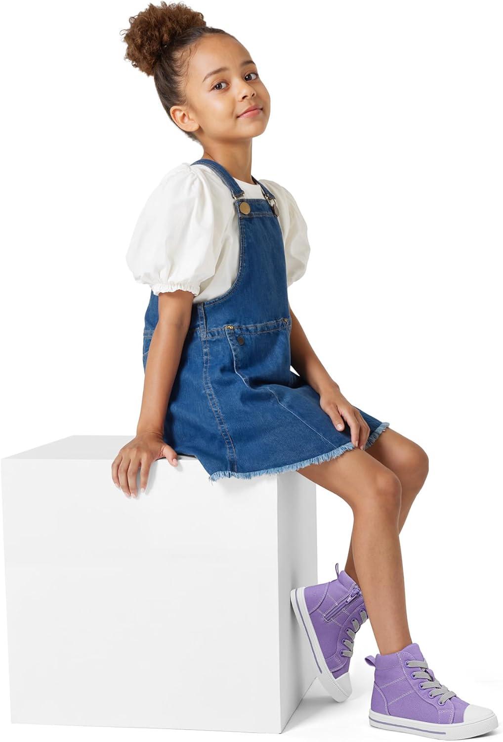 imageK KomForme Kids Sneakers for Boys and Girls Toddler Canvas High Top Walking Causal Shoes with ZipperPurple